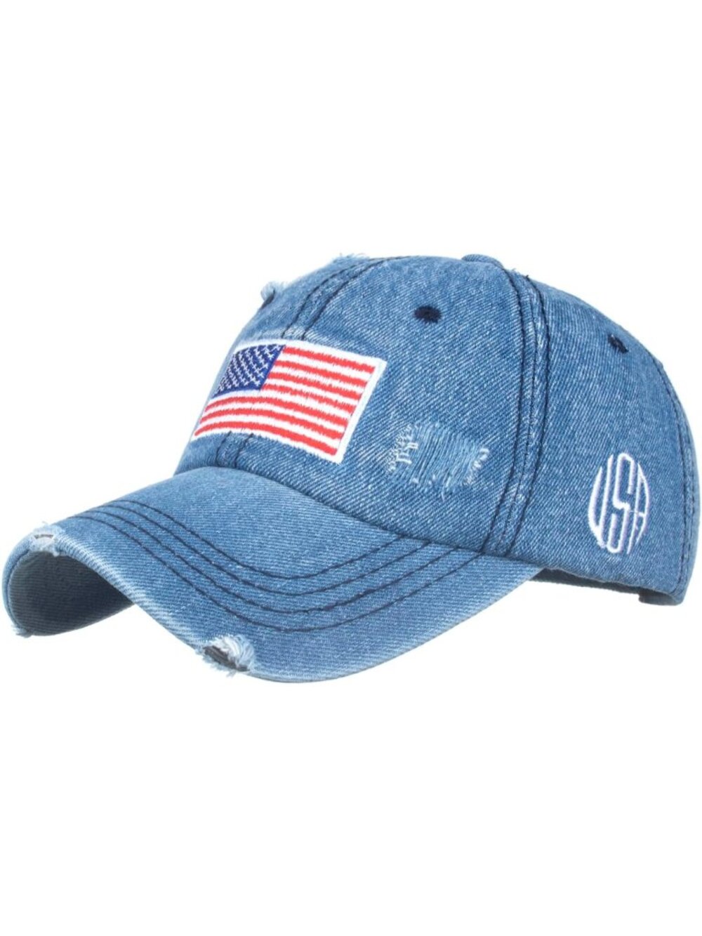 Unisex Halloween USA Flag Blue Hat Adjustable Sportswear Distressed Baseball Cap